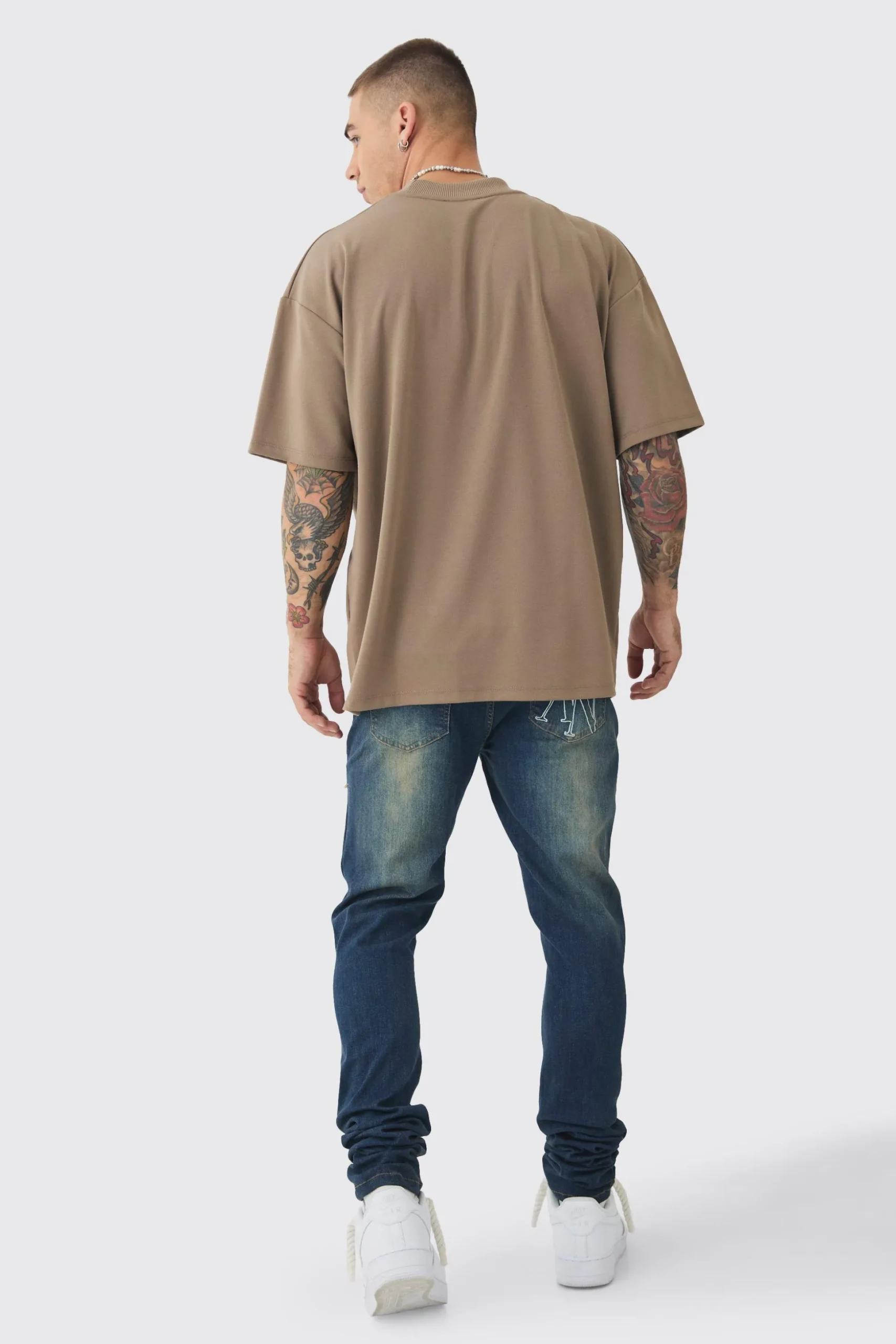 Skinny Stretch Stacked Bandana Rip & Repair Jeans | BoohooMAN UK