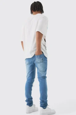 Skinny Stretch Stacked Biker Rip & Repair Jeans | BoohooMAN UK