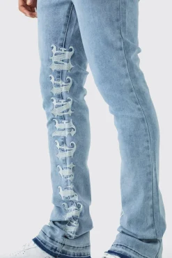 Skinny Stretch Stacked Distressed Embroidered Gusset Jeans | BoohooMAN UK