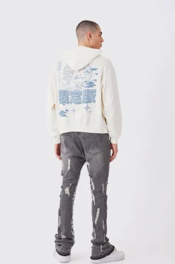 Skinny Stretch Stacked Distressed Embroidered Gusset Jeans | BoohooMAN UK