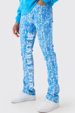 Skinny Stretch Stacked Embroidered Gusset Jeans | BoohooMAN UK