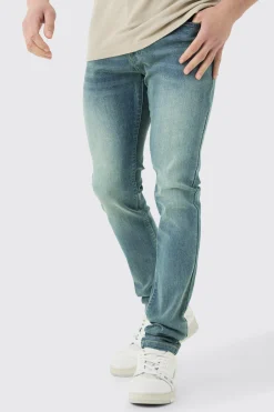 Skinny Stretch Stacked Jean In Antique Blue | BoohooMAN UK