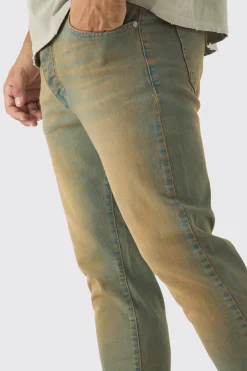 Skinny Stretch Washed Tinted Jeans | BoohooMAN UK
