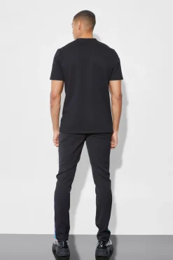 Skinny Tailored Trousers With Blurred Side Tape | BoohooMAN UK