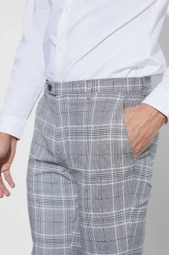 Skinny Tapered Smart Check Trouser With Pintuck | BoohooMAN UK