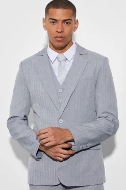 Skinny Textured Three Piece Suit | BoohooMAN UK