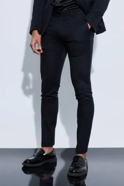 Skinny Tonal Houndstooth Trouser | BoohooMAN UK