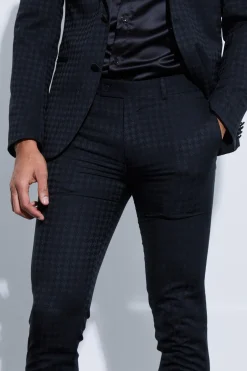 Skinny Tonal Houndstooth Trouser | BoohooMAN UK