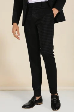 Skinny Tonal Houndstooth Suit | BoohooMAN UK
