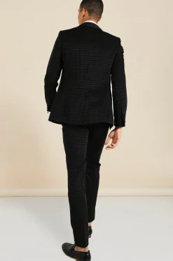 Skinny Tonal Houndstooth Suit | BoohooMAN UK