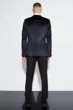 Skinny Velour Double Breasted Suit Jacket | BoohooMAN UK