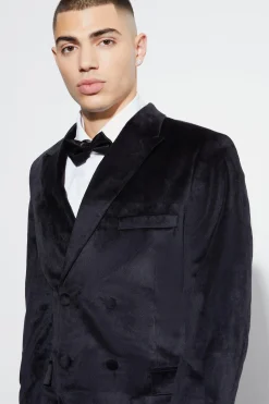 Skinny Velour Double Breasted Suit Jacket | BoohooMAN UK