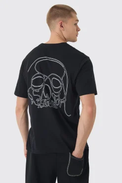 Skull Line Drawing Printed T-Shirt | BoohooMAN UK