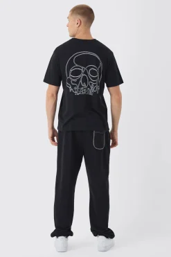 Skull Line Drawing Printed T-Shirt | BoohooMAN UK
