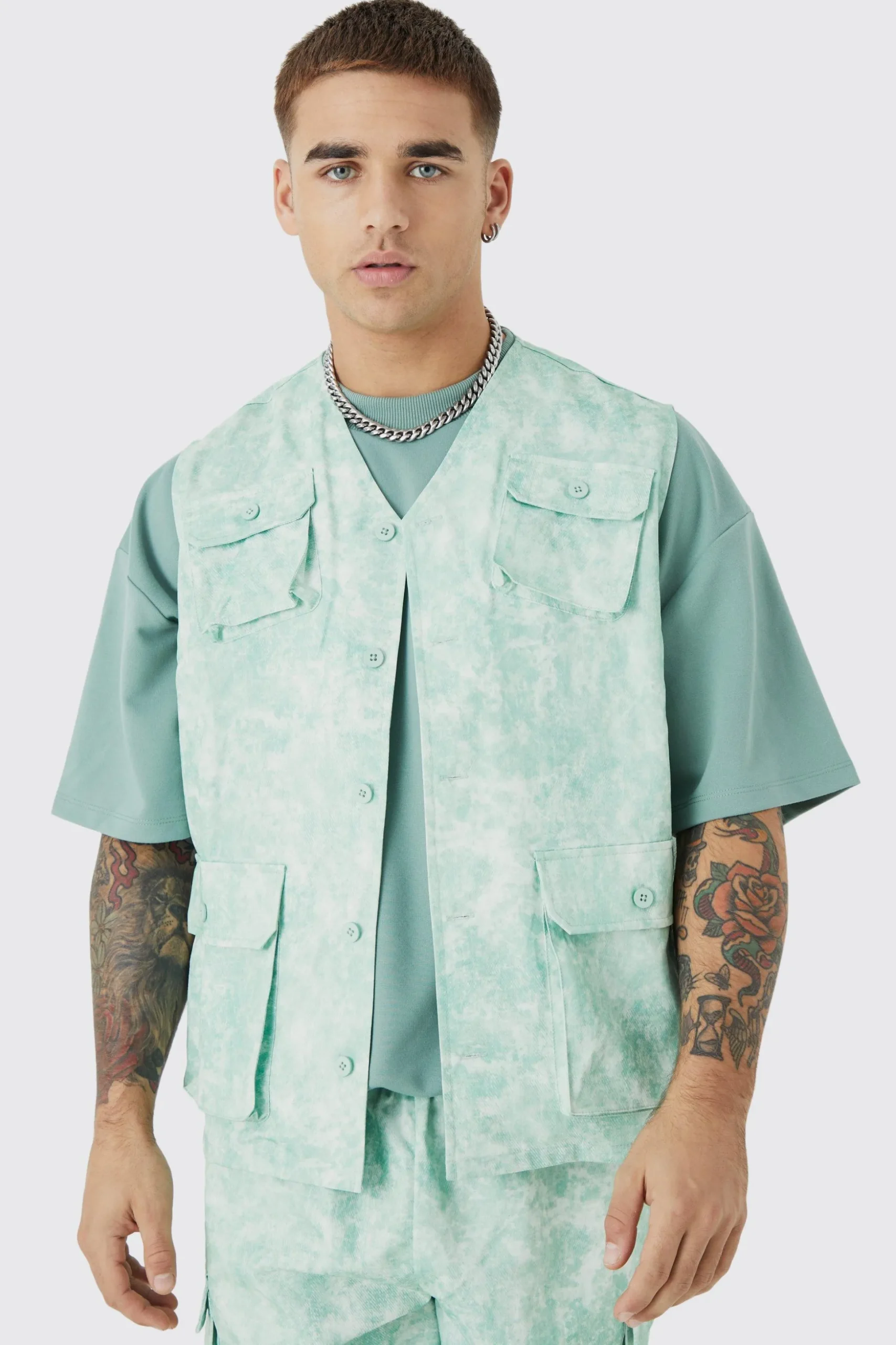 Sleeveless Cargo Utility Set | BoohooMAN UK