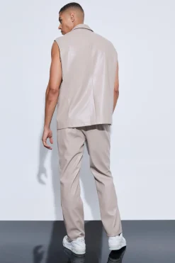 Sleeveless Pu Single Breasted Suit Jacket | BoohooMAN UK