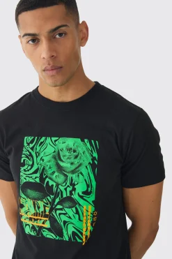 Slim Abstact Rose Print T-Shirt | BoohooMAN UK