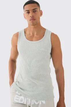 Slim Acid Washed Man Signature Ribbed Vest | BoohooMAN UK