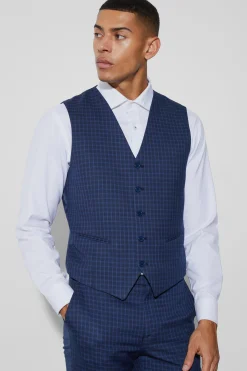Slim Check Breasted Waistcoat | BoohooMAN UK