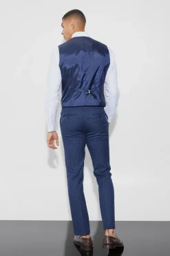 Slim Check Breasted Waistcoat | BoohooMAN UK