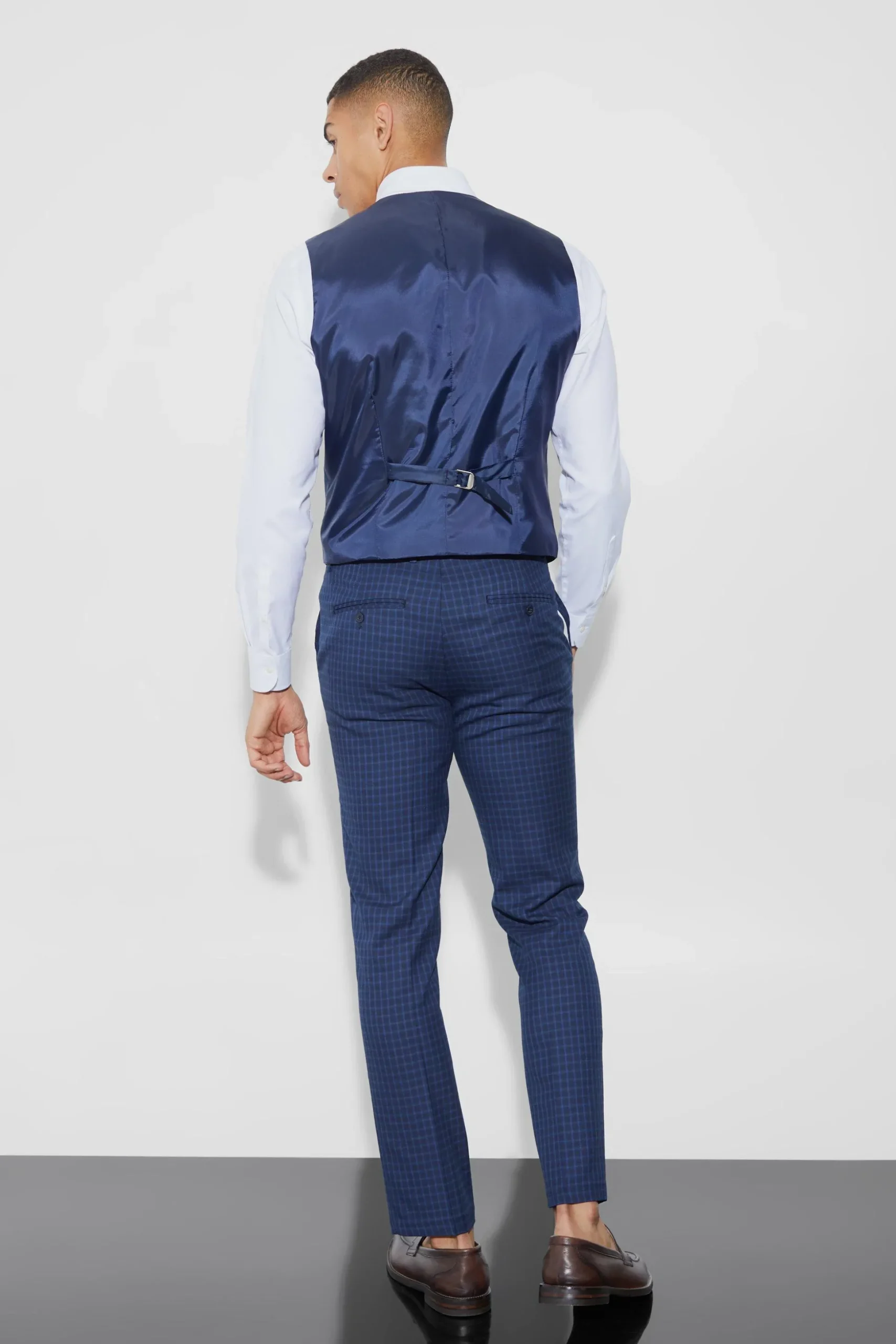 Slim Check Breasted Waistcoat | BoohooMAN UK