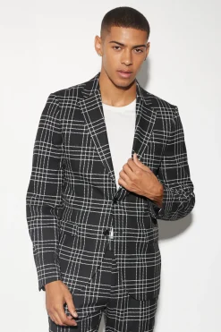 Slim Check Suit Jacket | BoohooMAN UK
