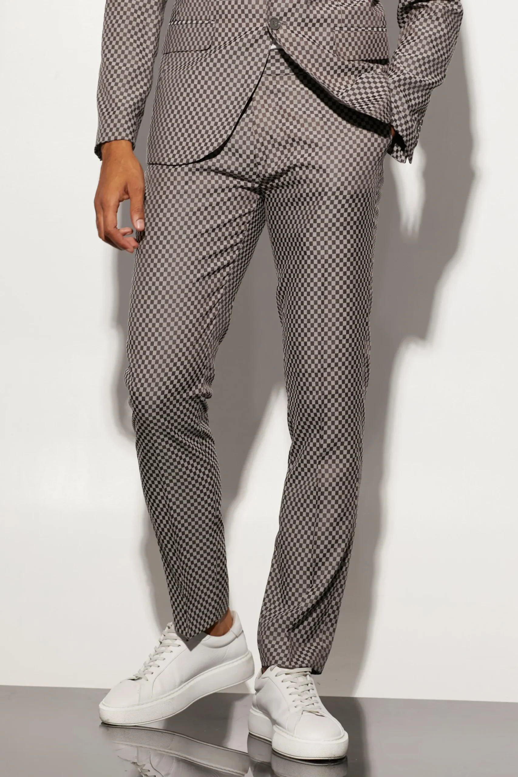 Slim Checkerboard Suit | BoohooMAN UK