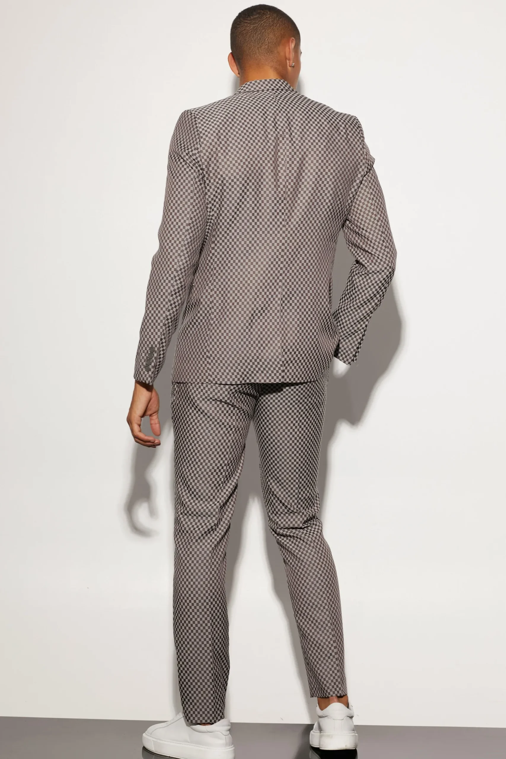 Slim Checkerboard Suit | BoohooMAN UK