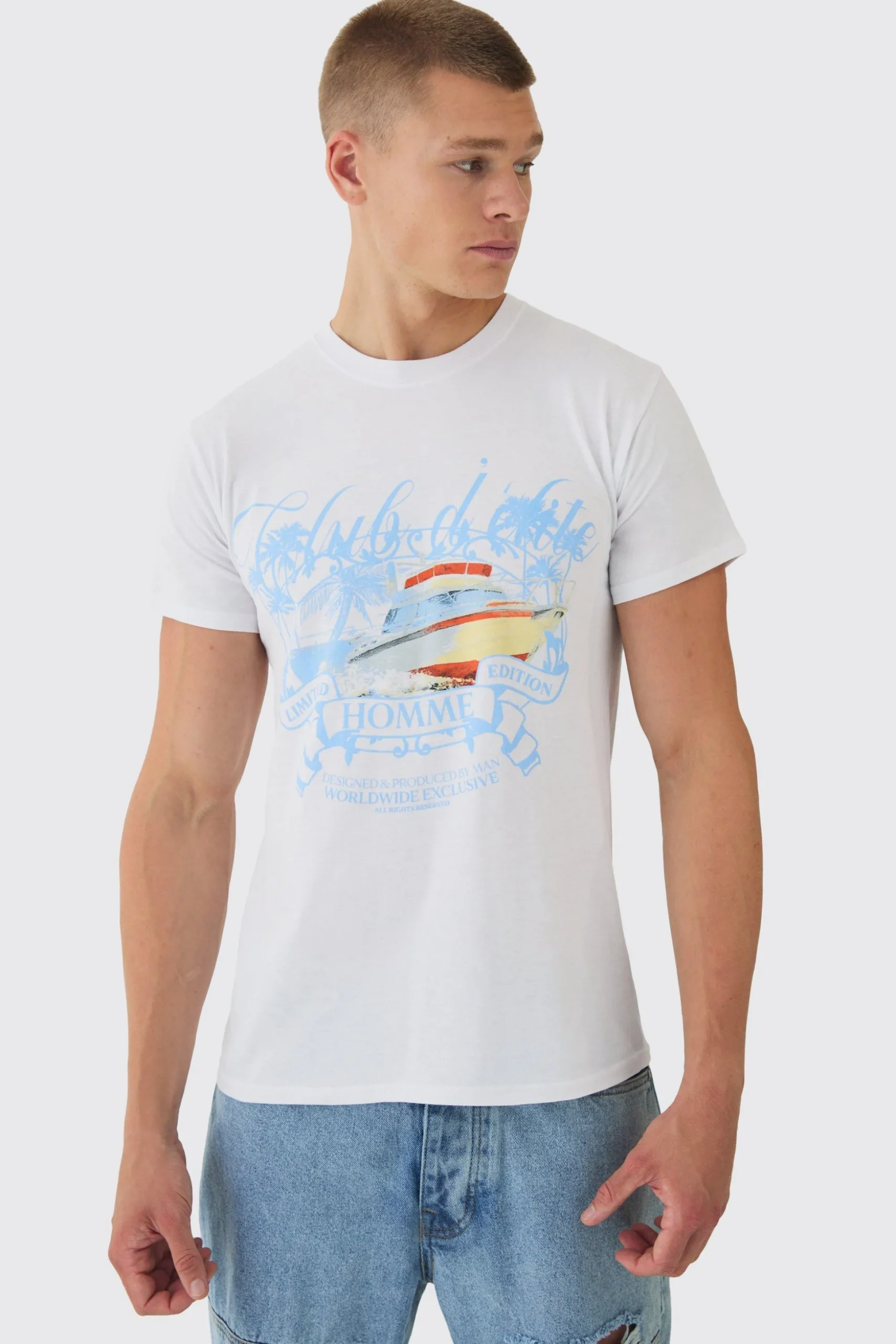 Slim Club D'Elite Print T-Shirt | BoohooMAN UK
