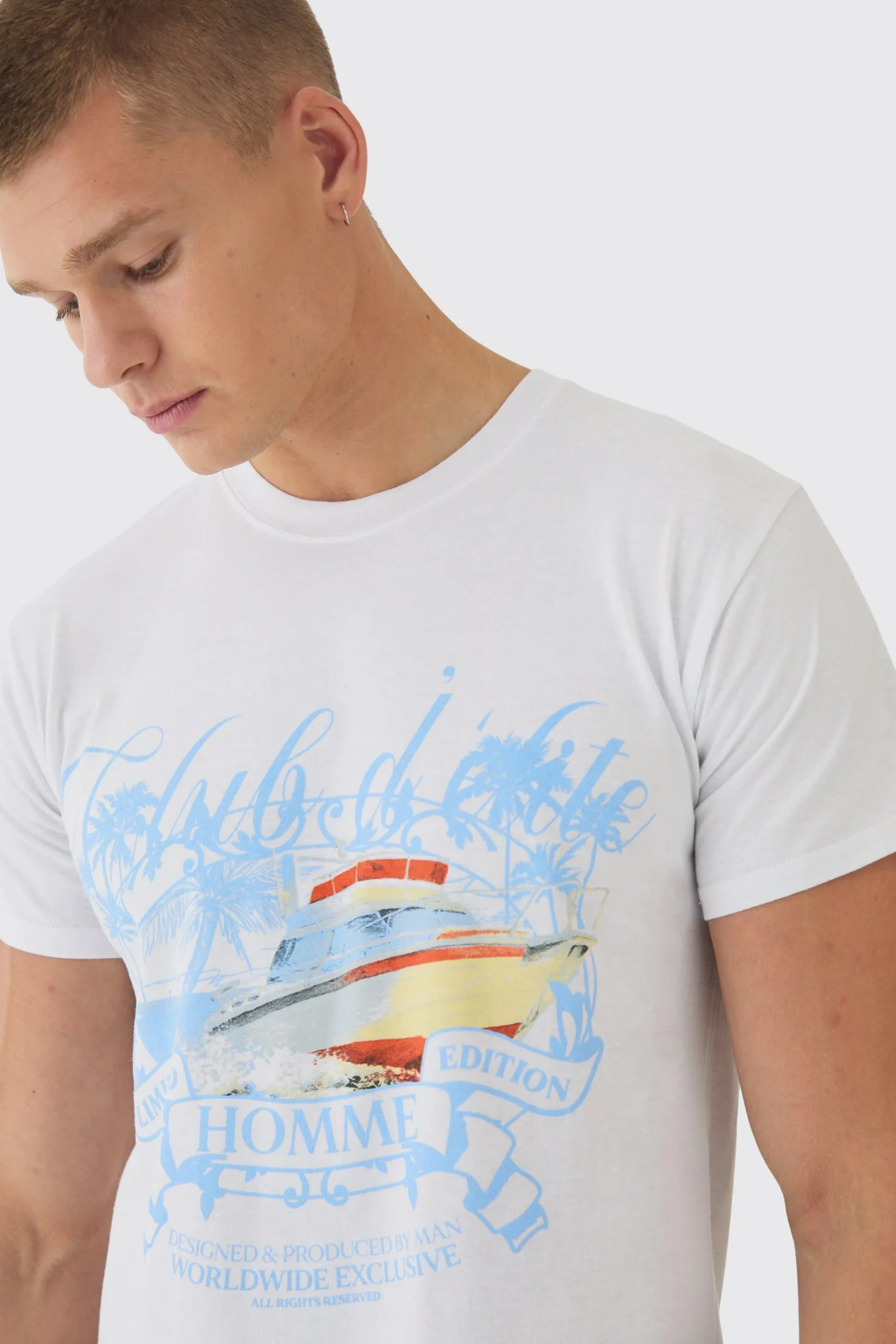 Slim Club D'Elite Print T-Shirt | BoohooMAN UK