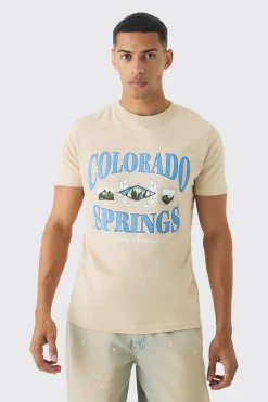 Slim Colorado Springs Print T-Shirt | BoohooMAN UK