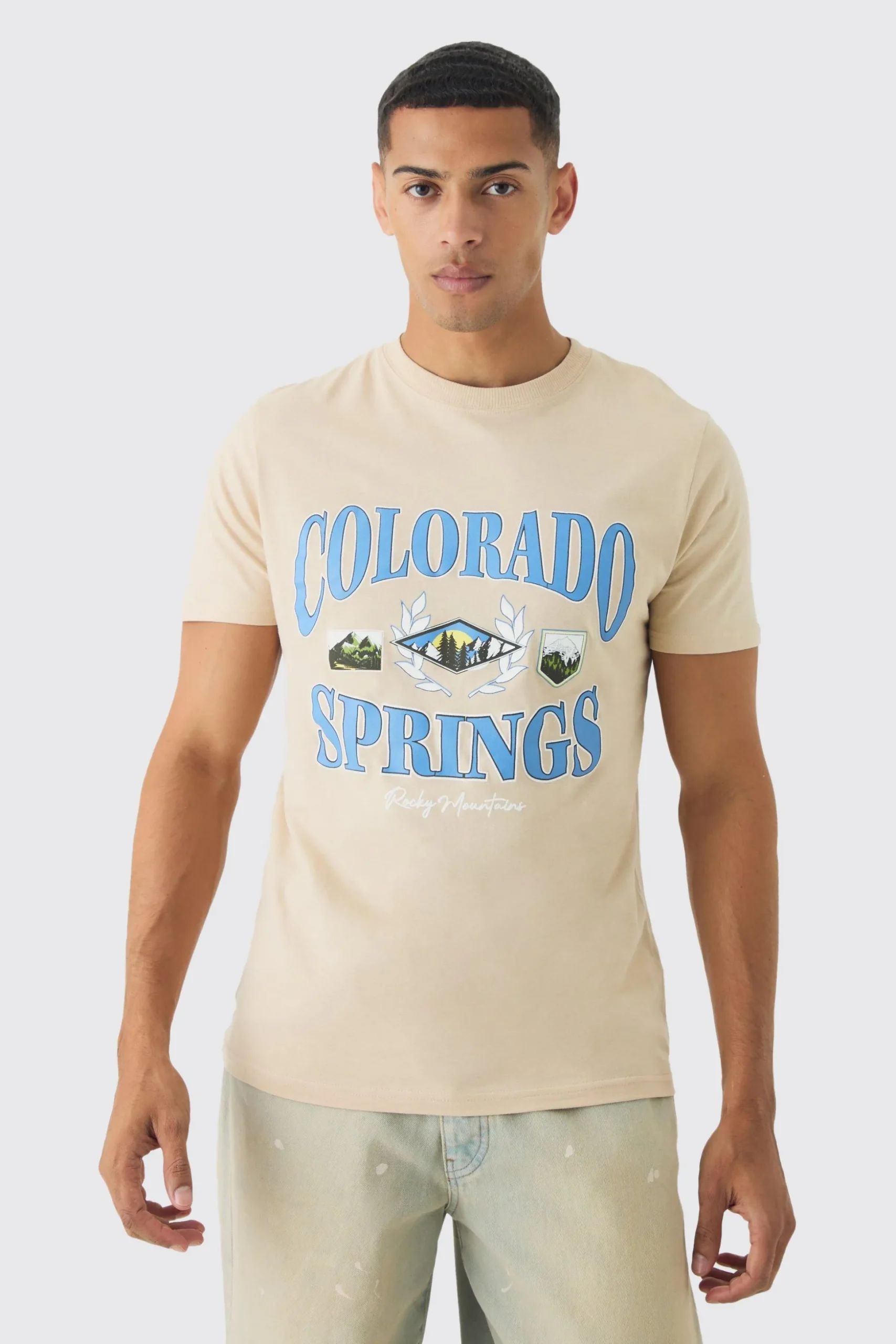 Slim Colorado Springs Print T-Shirt | BoohooMAN UK