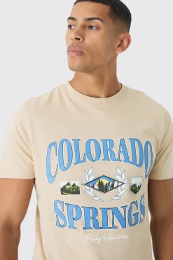 Slim Colorado Springs Print T-Shirt | BoohooMAN UK