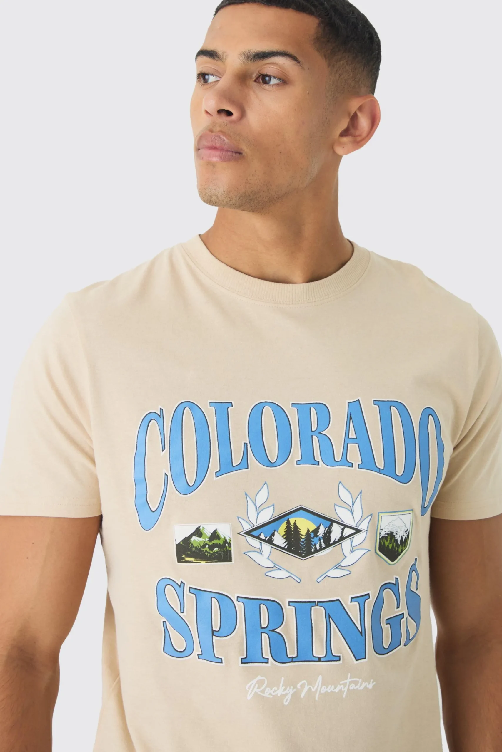 Slim Colorado Springs Print T-Shirt | BoohooMAN UK