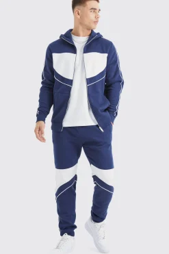 Slim Colour Block Funnel Neck Hooded Tracksuit | BoohooMAN UK