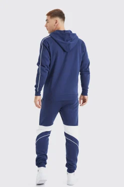 Slim Colour Block Funnel Neck Hooded Tracksuit | BoohooMAN UK