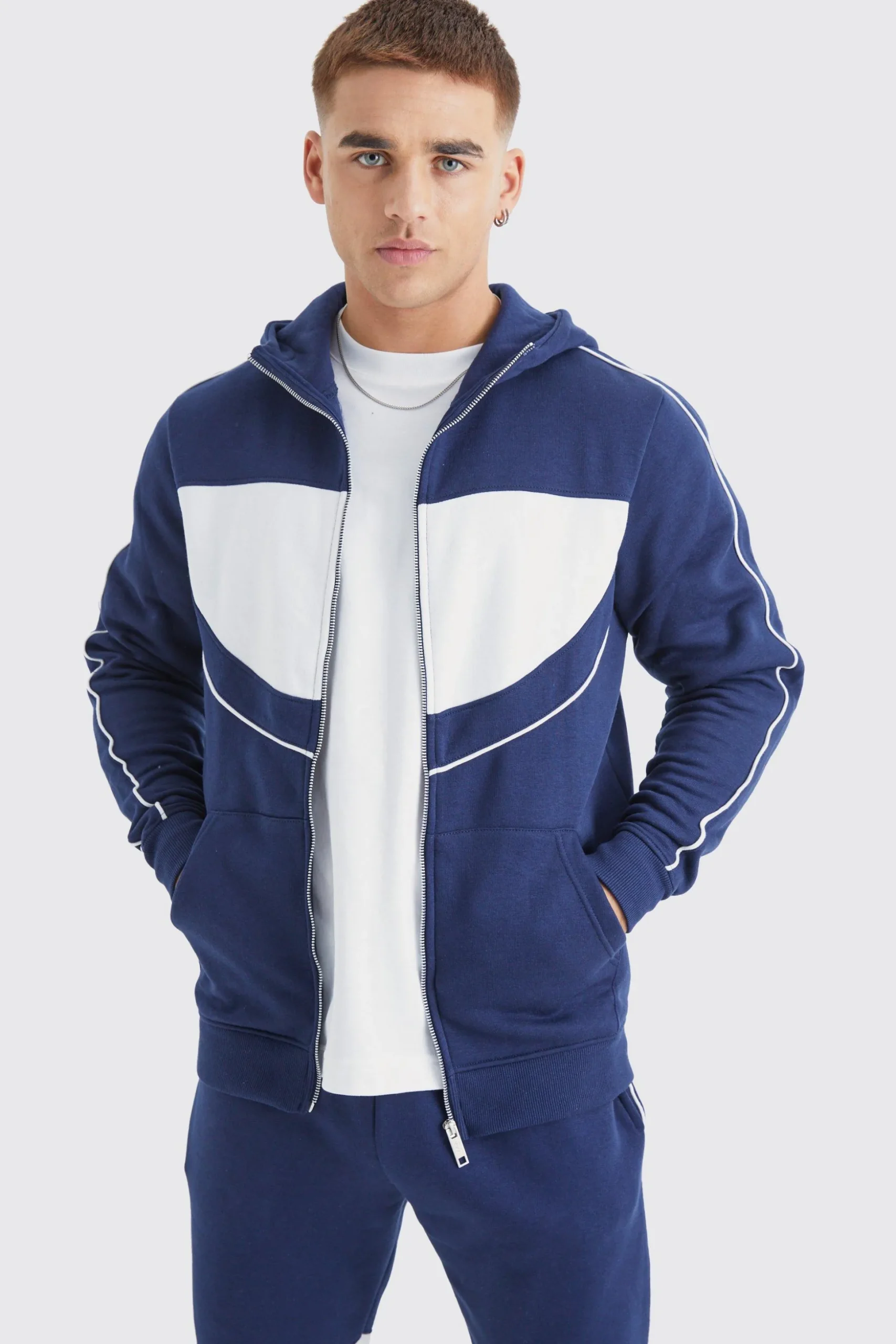 Slim Colour Block Funnel Neck Hooded Tracksuit | BoohooMAN UK