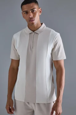 Slim Contrast Panel Interlock Polo | BoohooMAN UK