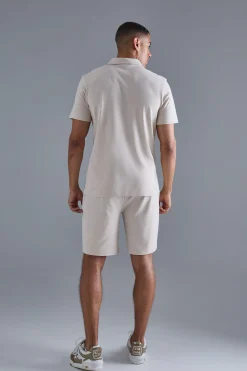 Slim Contrast Panel Interlock Polo | BoohooMAN UK
