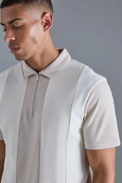 Slim Contrast Panel Interlock Polo | BoohooMAN UK