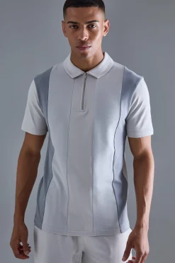Slim Contrast Panel Interlock Polo | BoohooMAN UK