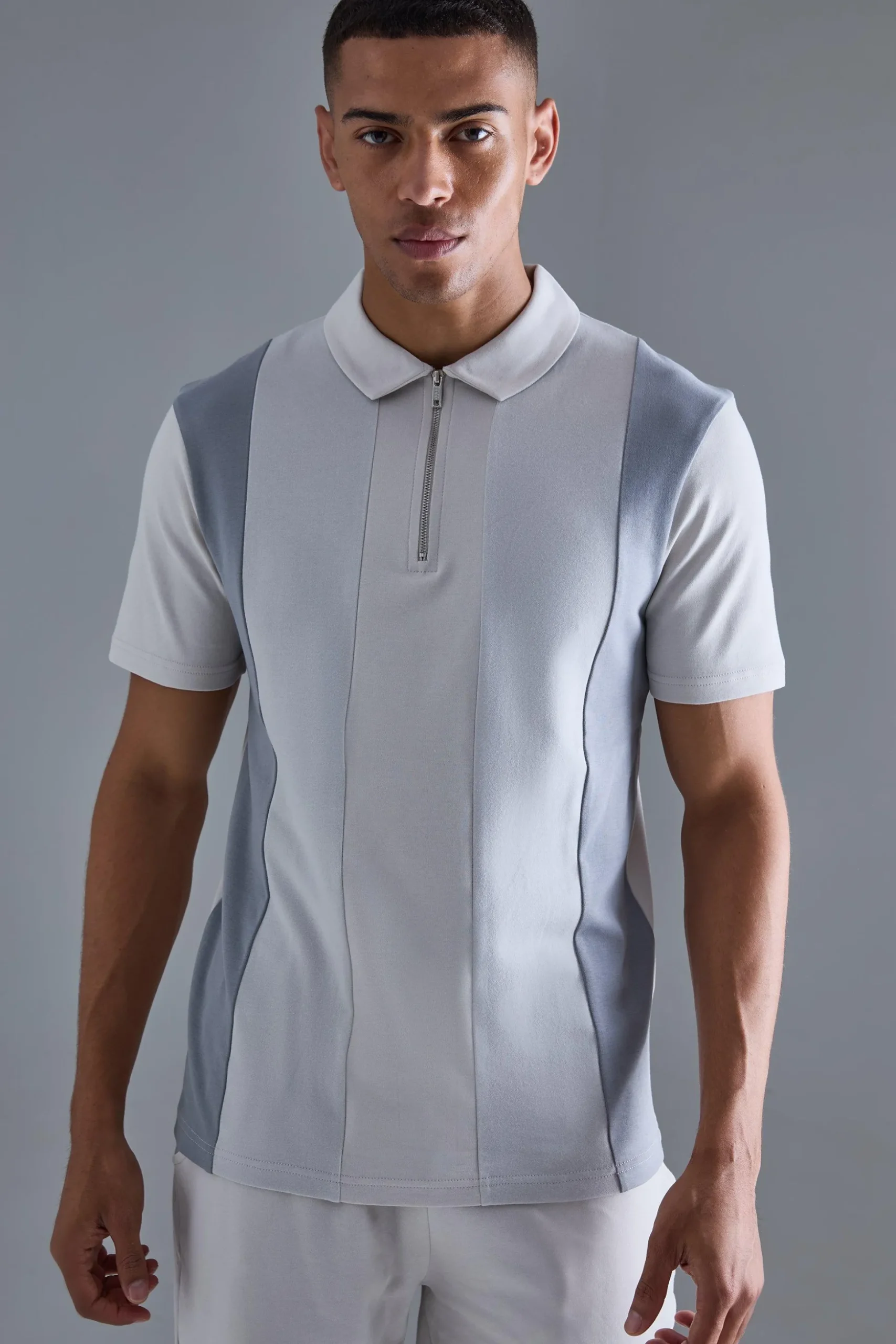Slim Contrast Panel Interlock Polo | BoohooMAN UK