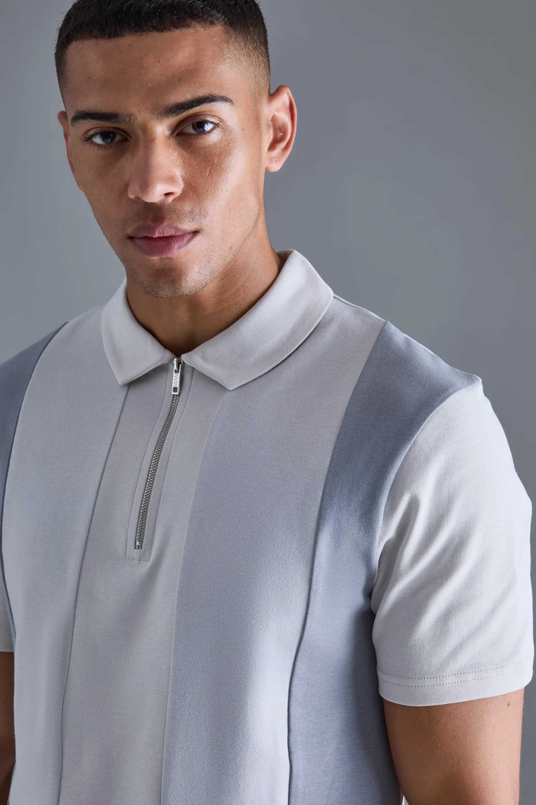 Slim Contrast Panel Interlock Polo | BoohooMAN UK