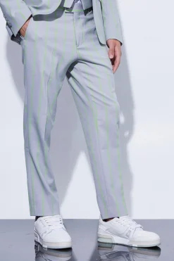 Slim Crop Wide Stripe Suit Trouser | BoohooMAN UK