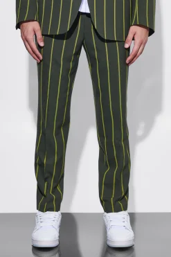Slim Crop Wide Stripe Suit Trouser | BoohooMAN UK