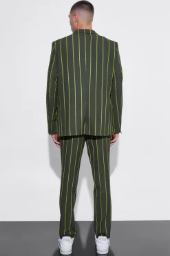 Slim Crop Wide Stripe Suit Trouser | BoohooMAN UK