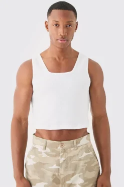 Slim Cropped Square Neck Interlock Vest | BoohooMAN UK