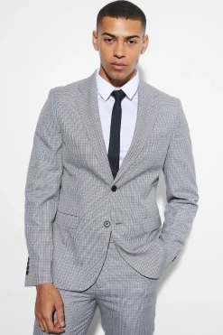 Slim Dogstooth Single Breasted Suit Jacket | BoohooMAN UK