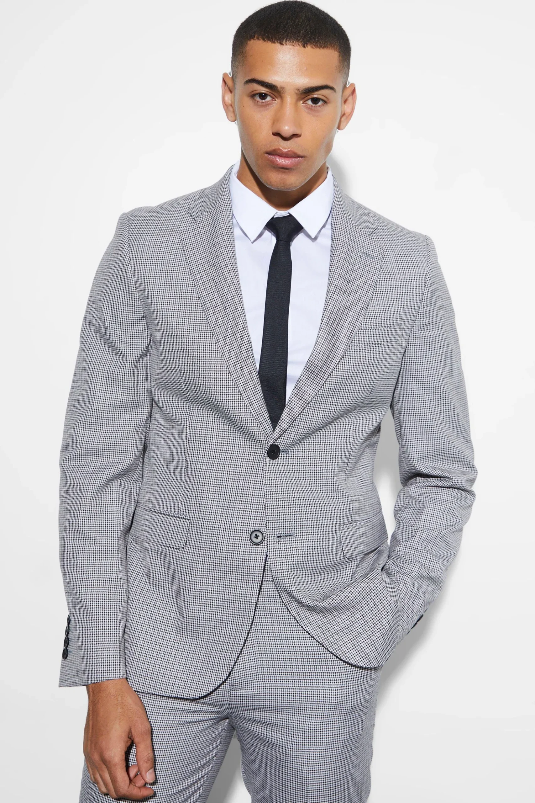 Slim Dogtooth Crop Suit | BoohooMAN UK
