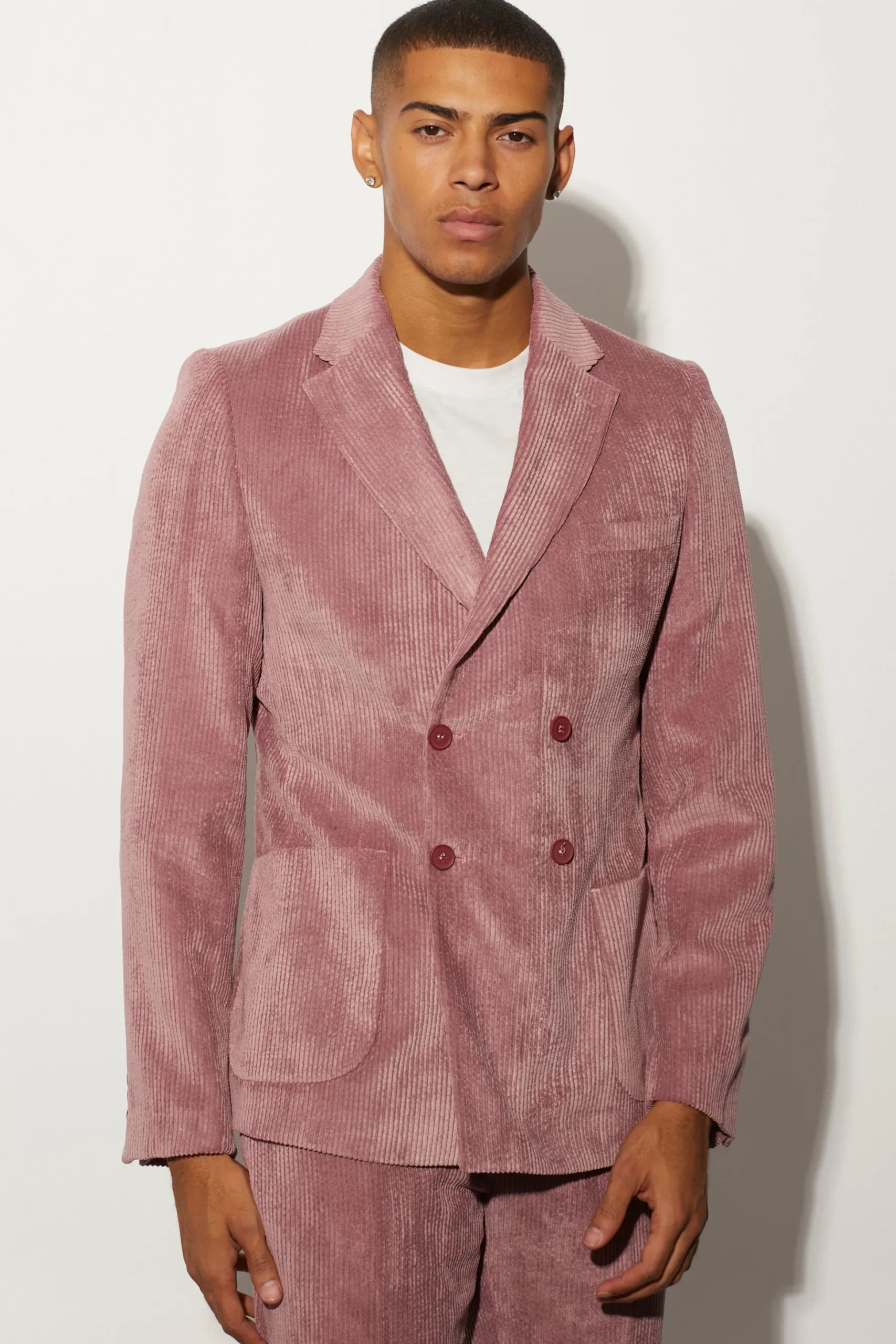 Slim Double Breasted Cord Suit Jacket | BoohooMAN UK